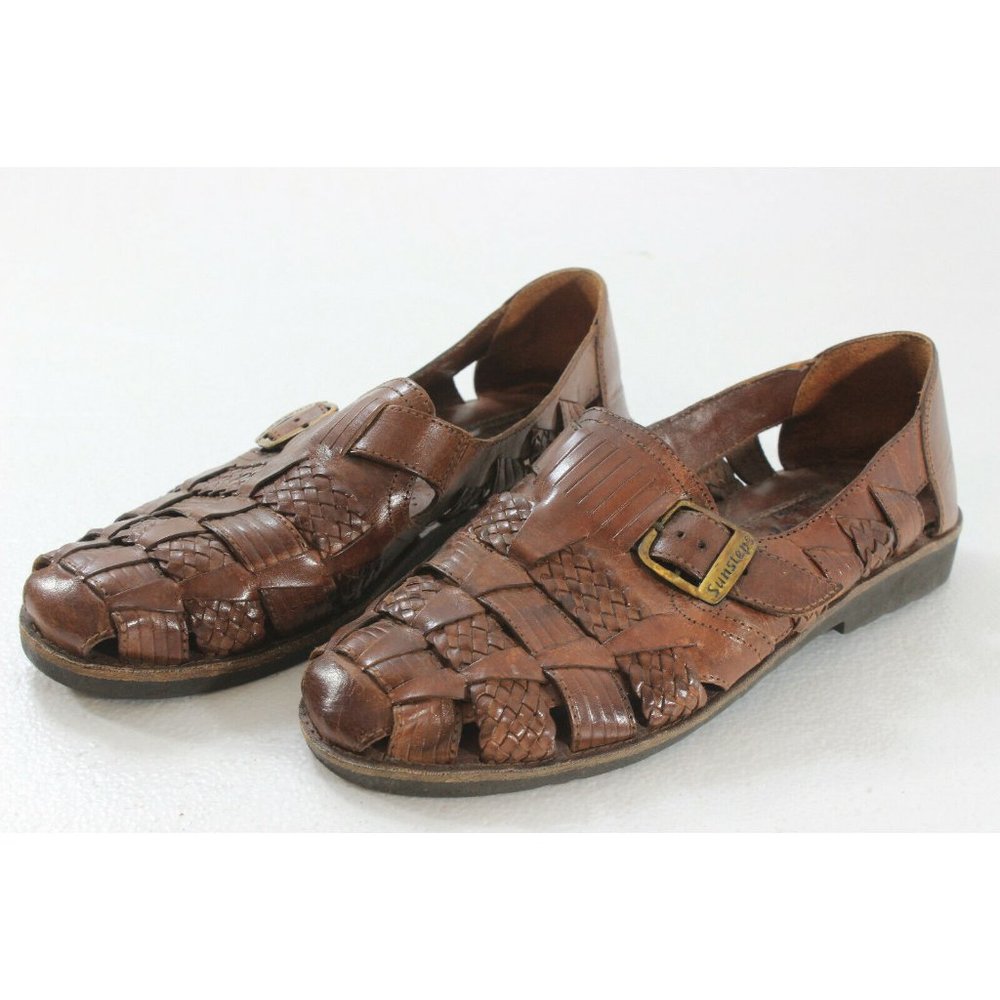 Sunsteps Hand Woven Brown Leather Sandals Mens 8